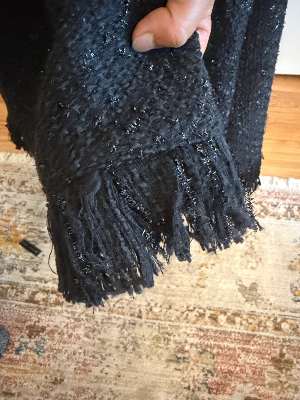 Tweed Metallic Black Fringe-Trim Mermaid Maxi Skirt L - Picture 4 of 12
